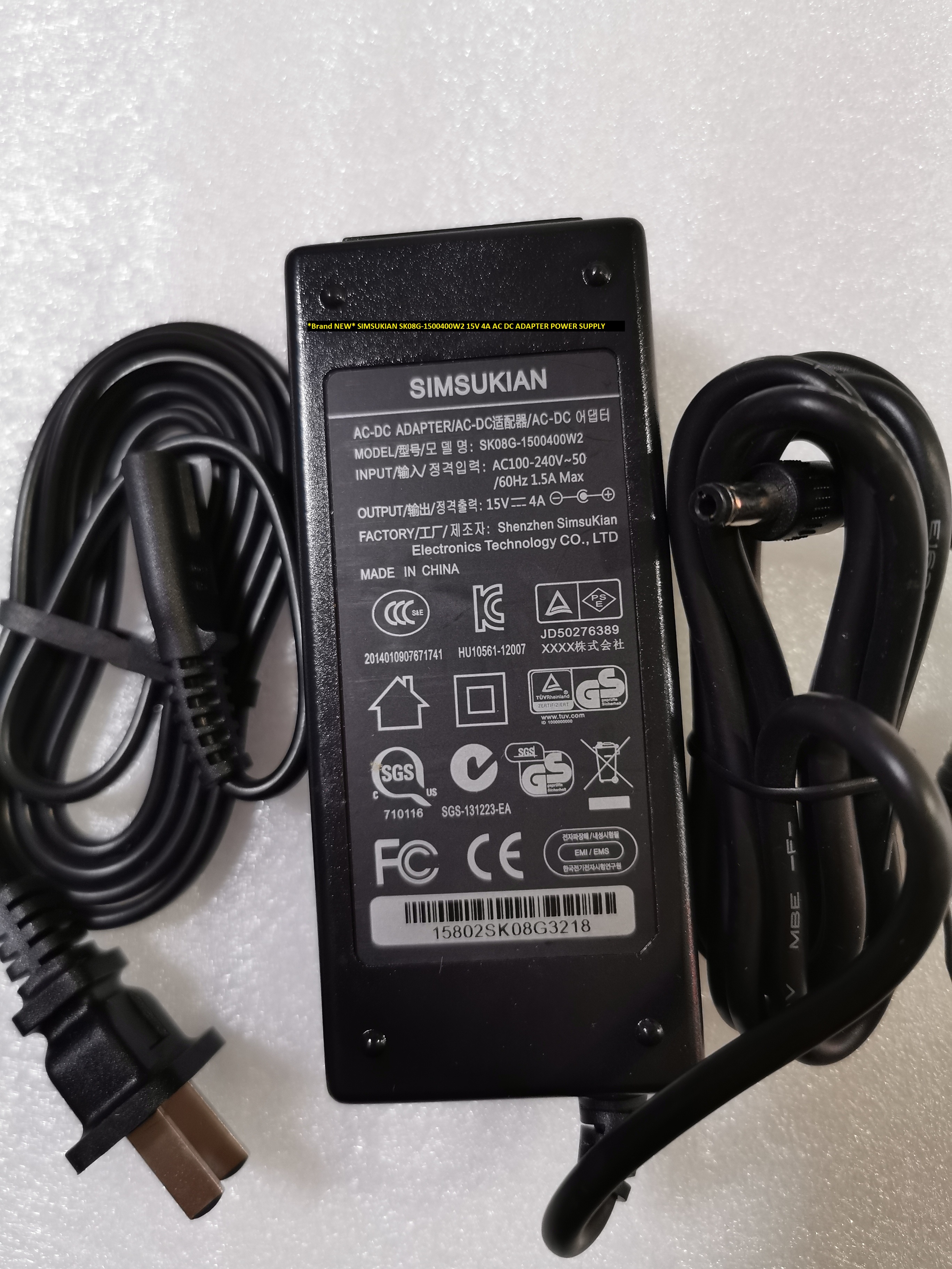 *Brand NEW* AC100-240V SIMSUKIAN SK08G-1500400W2 15V 4A AC DC ADAPTER POWER SUPPLY